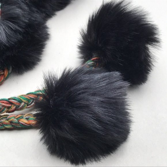 SOLD!!! Free People x Urban Outfitters Vegan Black Fur Pom Pom Winter Trapper Ha - Picture 4 of 13